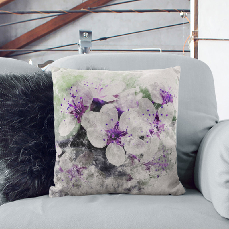 White and Purple Blossoms Scatter Cushion, 55cm H x 55cm W x 20cm D