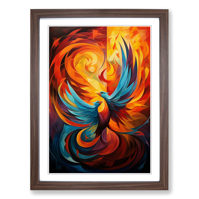 Phoenix Cubism - Single Picture Frame Print on Wood, Walnut Framed, 34cm H x 25cm W x 2cm D