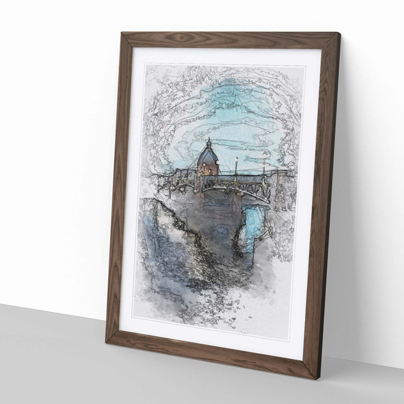 Saint-Pierre Bridge in Toulouse France in Abstract - Picture Frame Graphic Art Print, 76cm H x 50cm W x 2cm D, Walnut