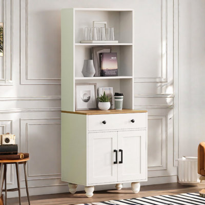 Farmhouse Storage Cabinet With 4 Gourd-Shaped Legs, 1 Drawer, 1 Cabinet And Open Shelves