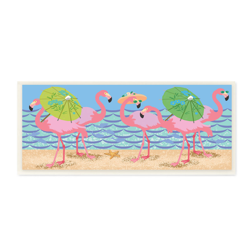 Flamants roses avec parasols floraux - impression, Unframed, H 7 po x l 17 po x P 0,5 po