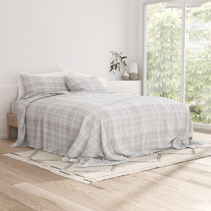 Sheet Set Solid Microfiber Ultra Soft Bedding, California King Sheet Set with 2 Pillowcases, Gray Geometric