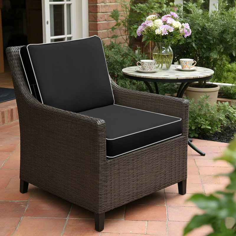 Outdoor Square Chair Cushions 2-Piece Set, waterproof and UV-resistant, double-piped design, drawstring,Patio Chair Cushions  24*24*4 in,black