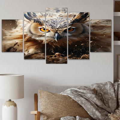 Stockseth - animaux, hibou, salon, art mural, 5 panneaux
