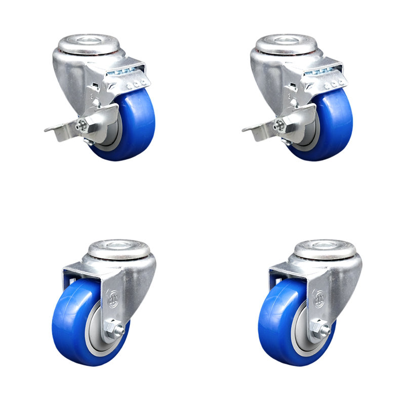 Ensemble de roulettes pivotantes en acier inoxydable, Bleu