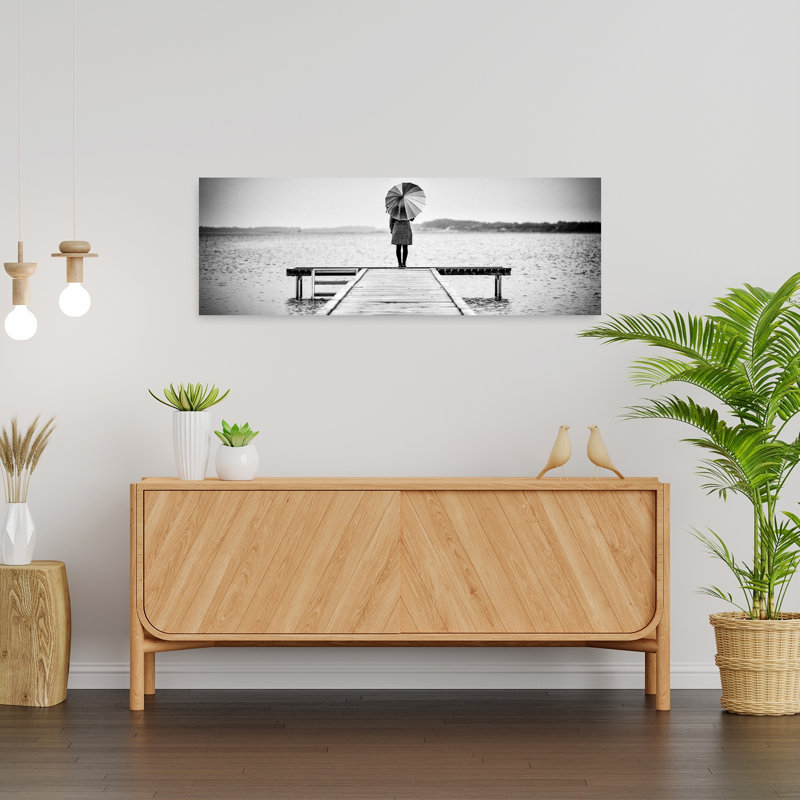 Rainy Day Reflection Peaceful Serene Abstract Landscape Nature, art mural, H 12 po x l 36 po