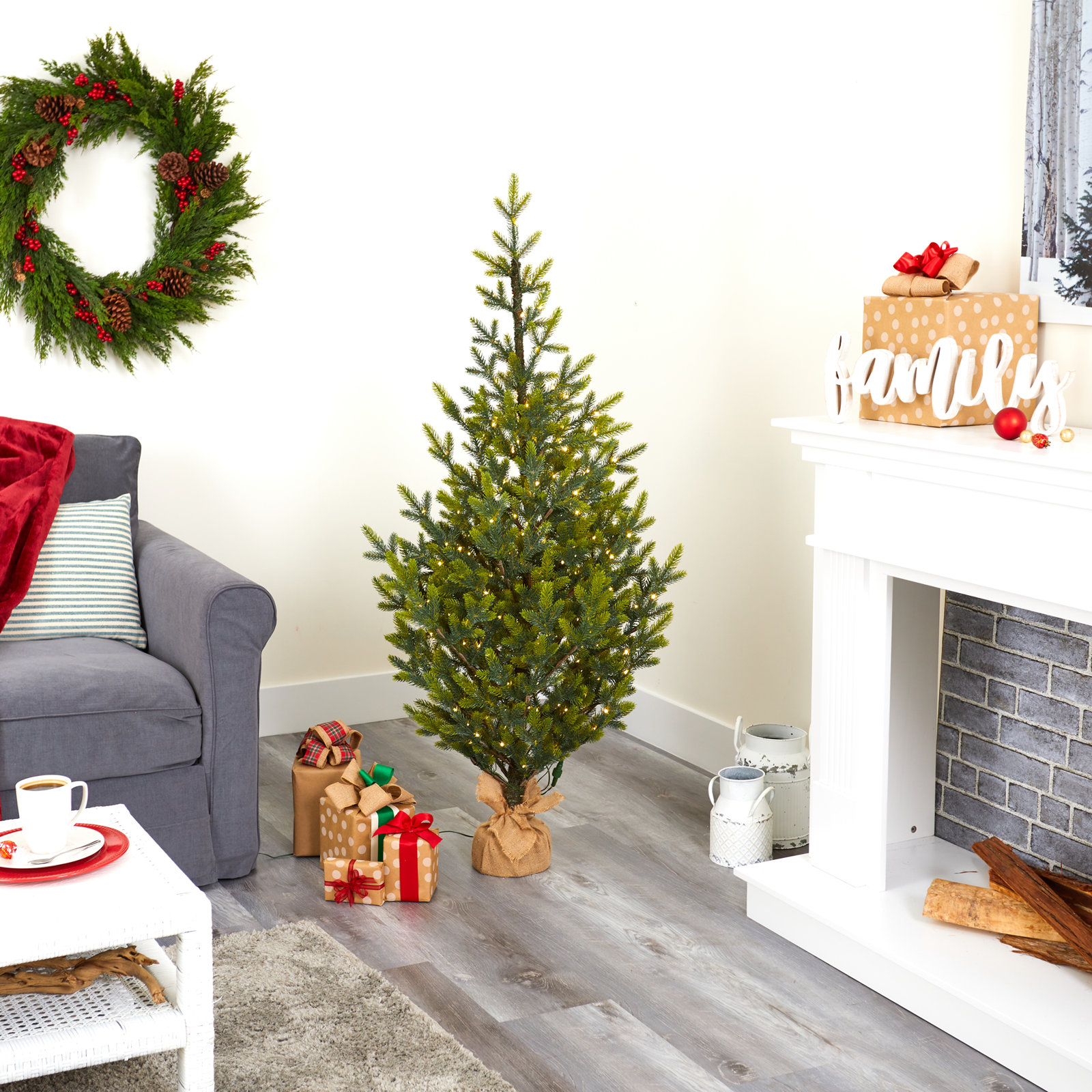 Lighted Artificial Fir Christmas Tree, 5' H