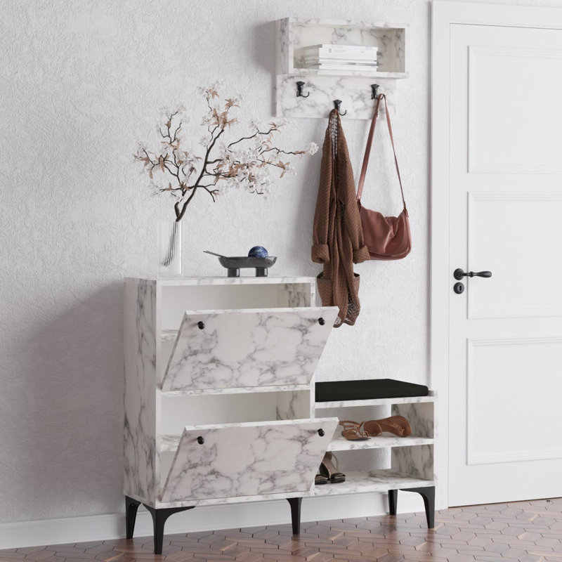 Baneen 8 Pair Shoe Storage Cabinet, Carrara Marble