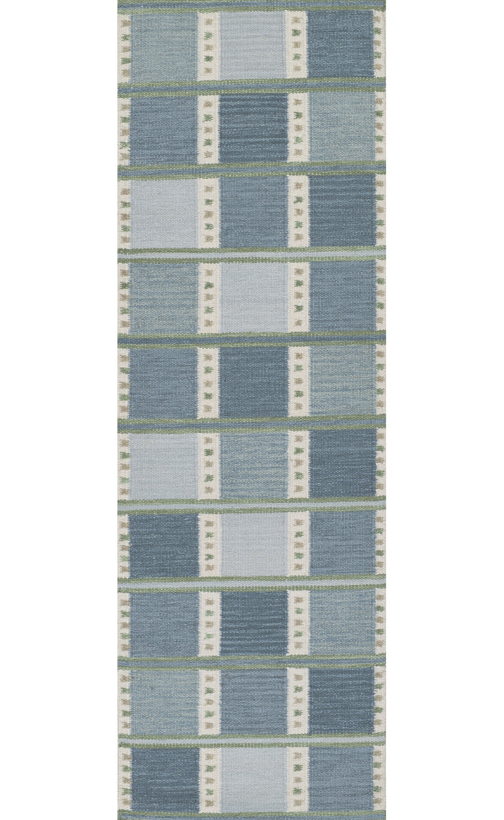 Freya Blue Hand-Woven Geometric Wool Rug, Runner 2'6" x 8'