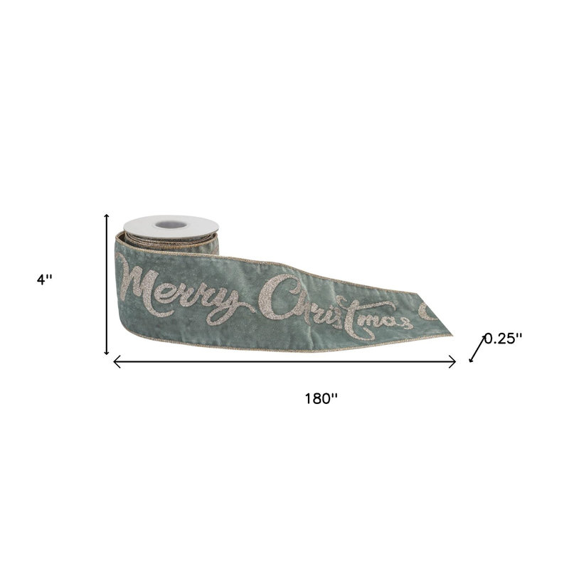 Ruban filaire 4 "vert et or scintillant Merry Christmas