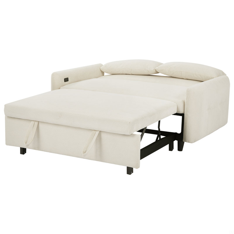 Canapé-lit escamotable de 57,5 po avec dossier réglable et coussins Aikens, Velours côtelé beige