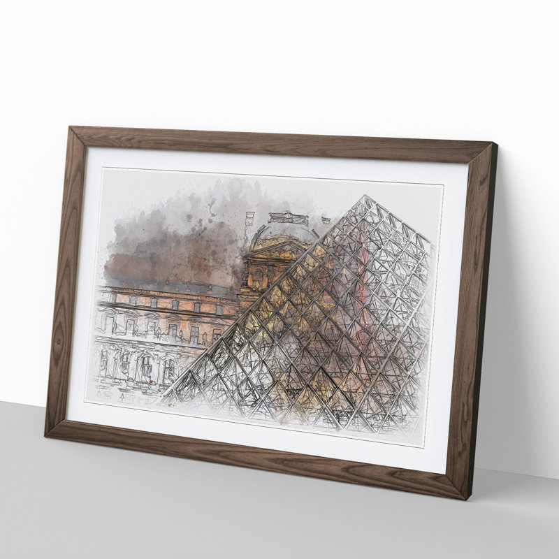 The Louvre in Paris Vol.2 Sketch - Picture Frame Graphic Art, 36cm H x 48cm W x 2cm D, Walnut Framed