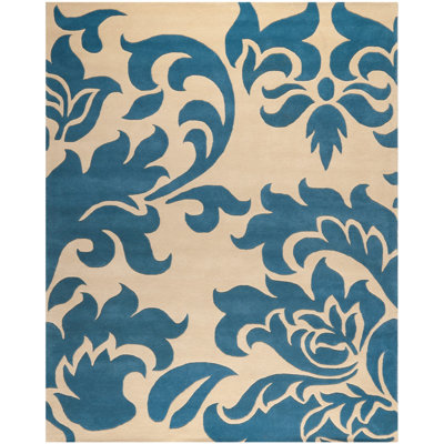Chesterfeld Floral Handmade Tufted Wool Blue Suede Area Rug