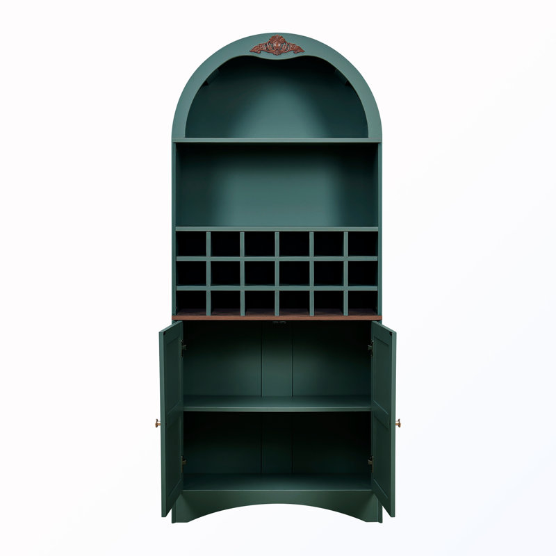 Armoire de rangement cintrée avec casier à vin amovible et tablettes ajustables, Green