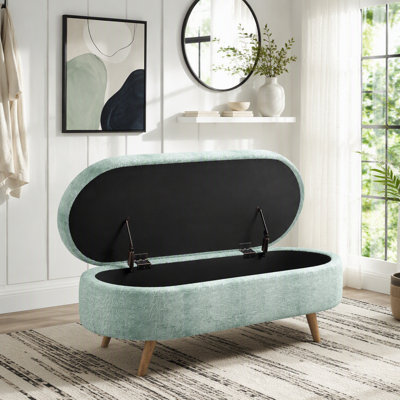 Banc de rangement repose-pieds ovale, pieds en bois d'hévéa