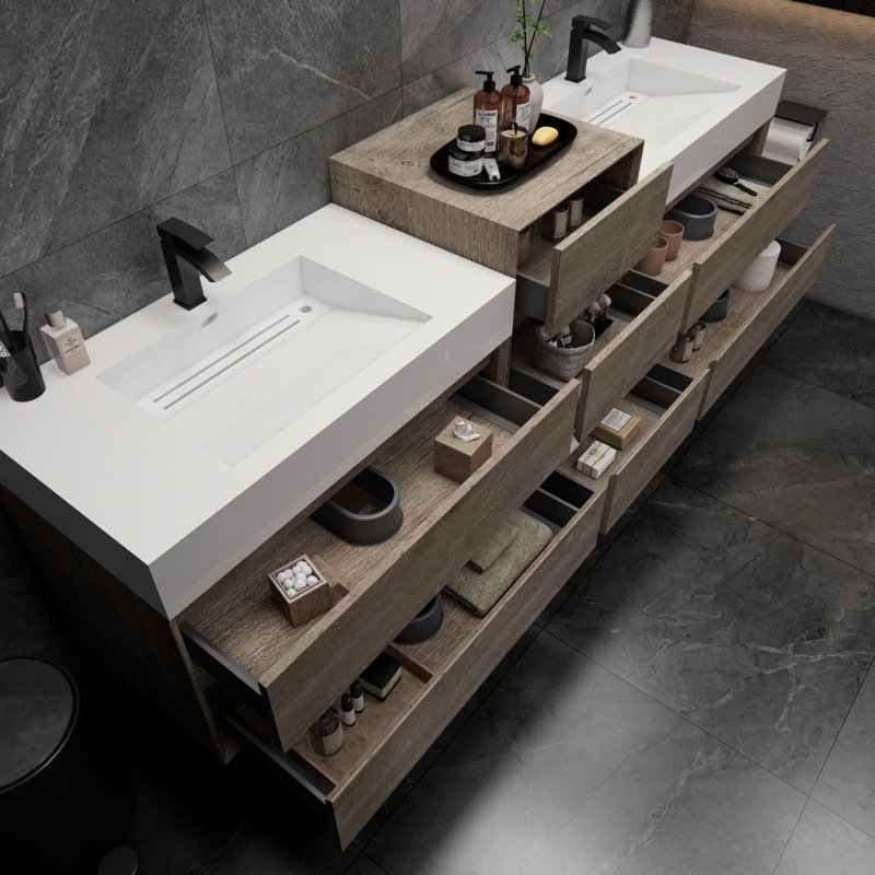 Albizu 79" Wall-Mounted Double Bathroom Vanity, Gray