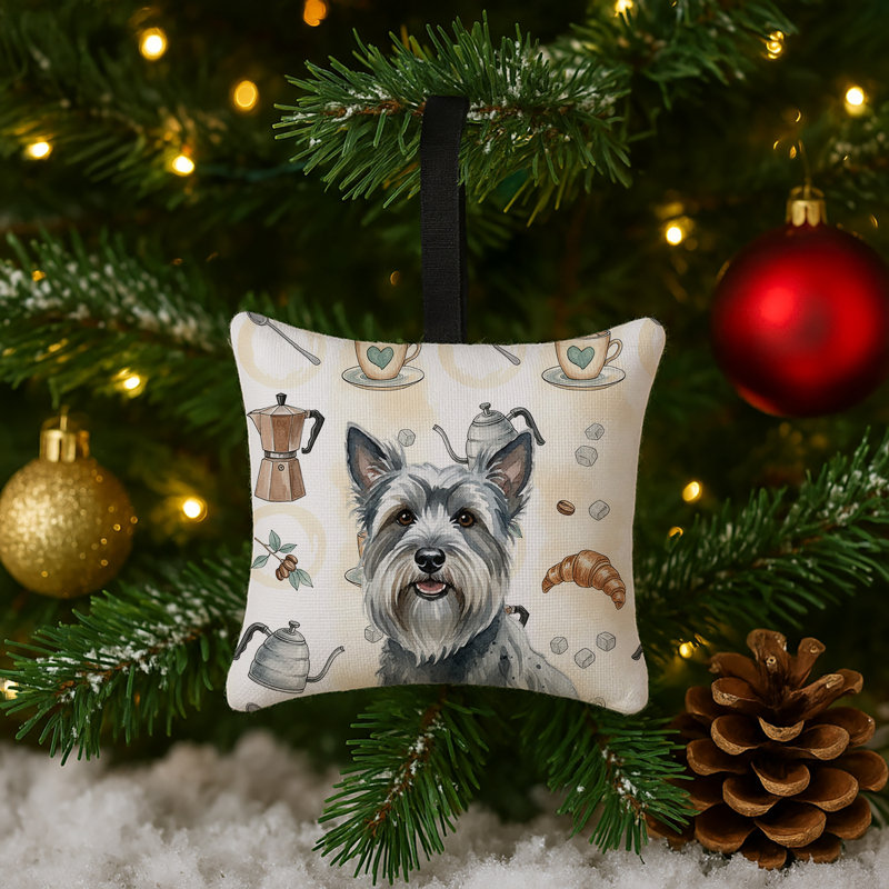 Ornement suspendu en tissu gris avec barre de café Skye Terrier 3,5 x 3,5, Skye Terrier Grey