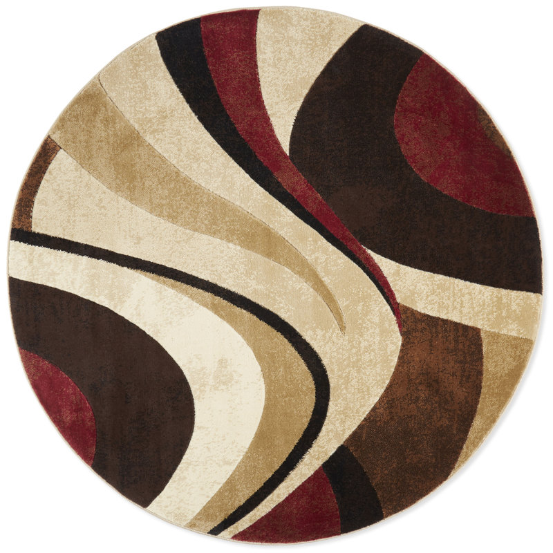 Rubith Abstract Brown/Beige Area Rugs, Round 5'2"