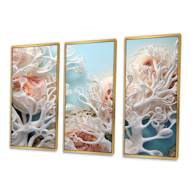 «Pink Basket Starfish Underwater Elegance», ensemble de reproductions d'art mural corail, Cadre flottant doré
