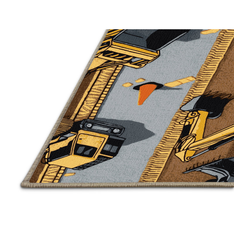 Machine Washable Transportation Brown Area Rug, Round 4'