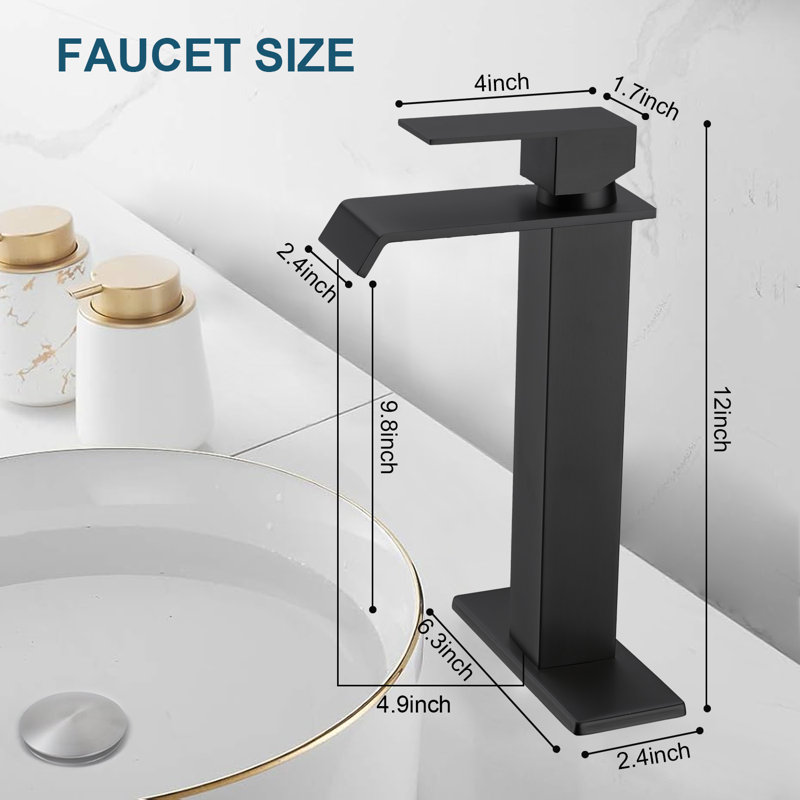 Single-handle Bathroom Faucet with Drain Assembly, Matte Black