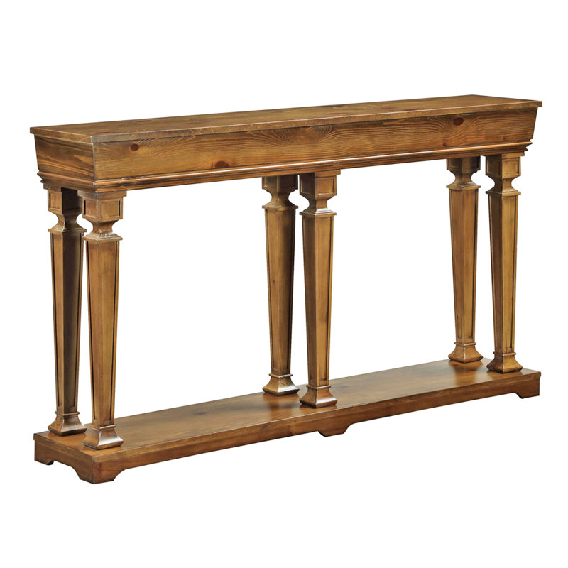 Console Table In Oak Finish With Rectangular Base And Shelf A For Storage Display