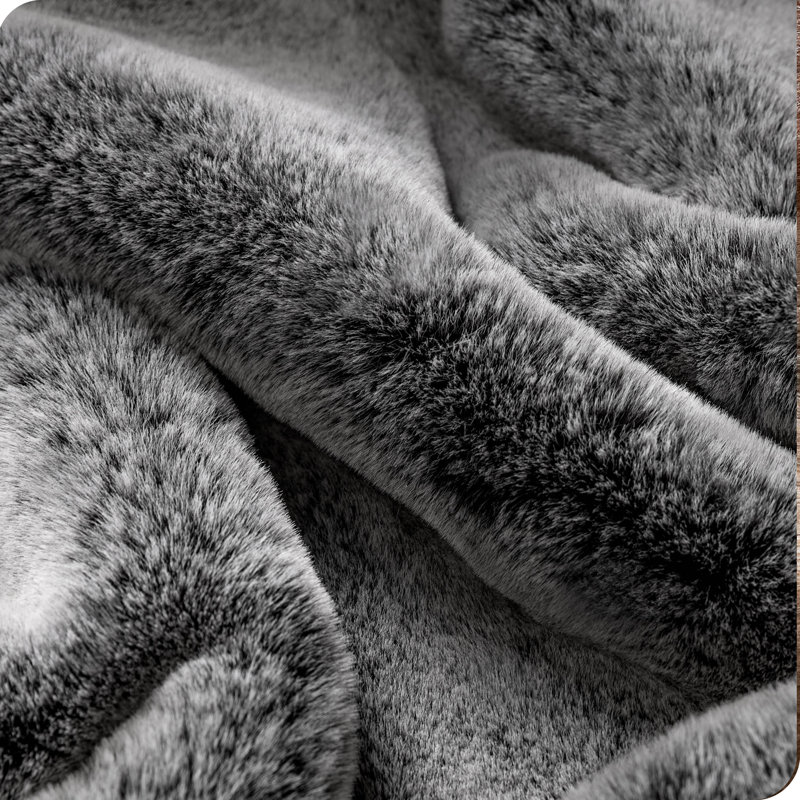 Variegated Gray Faux Fur Ultra-Soft Fleece Throw Blanket