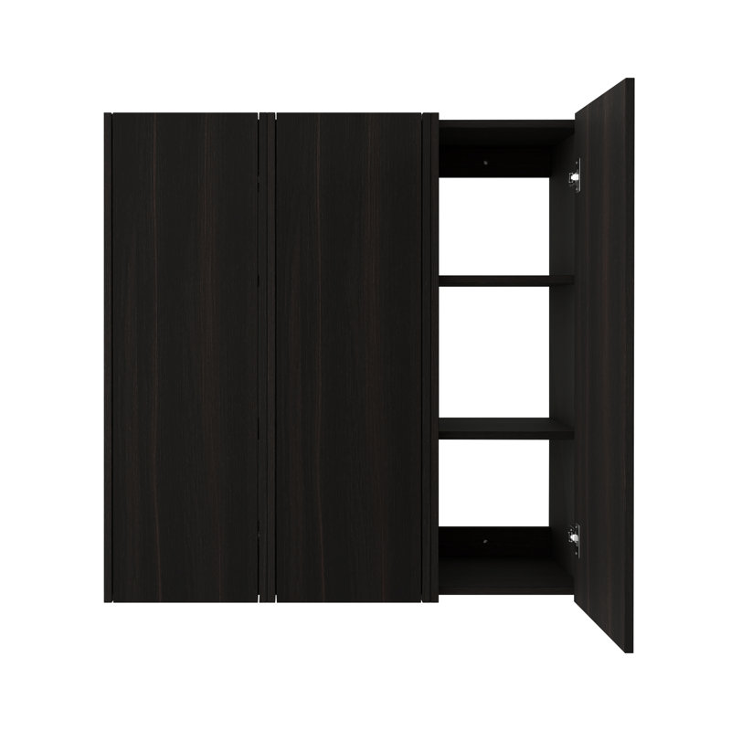 Combo armoire murale 36 po avec porte à fermeture douce, finition chêne foncé, organisateur de rangement de salle de bain 3 pièces avec tablettes intérieures pour petits espaces