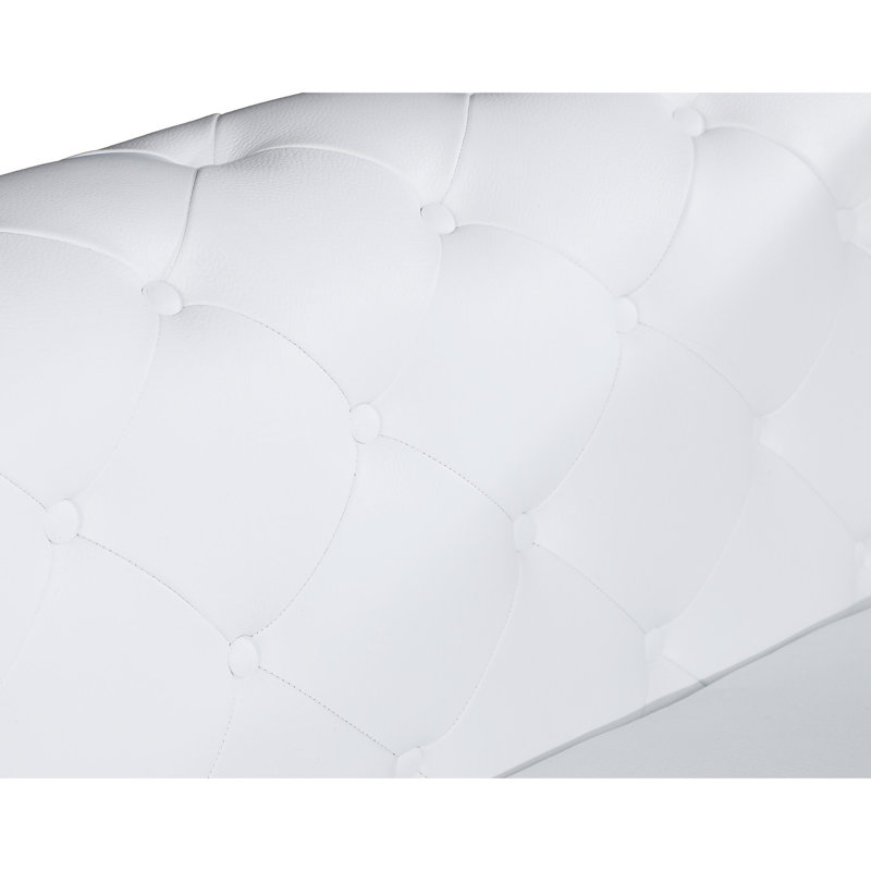 Banc en cuir blanc avec pieds en acier inoxydable et coussin en mousse 3 couches de bois franc séché au four