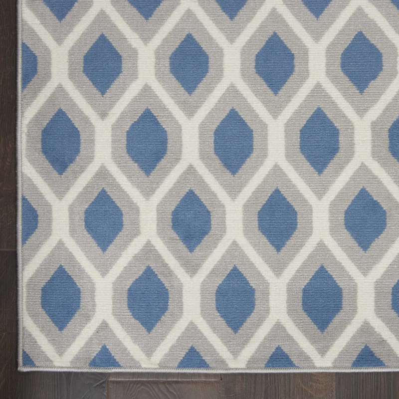 Tapis géométrique bleu / ivoire Horley, Rectangle 5 pi 3 po x 7 pi 3 po
