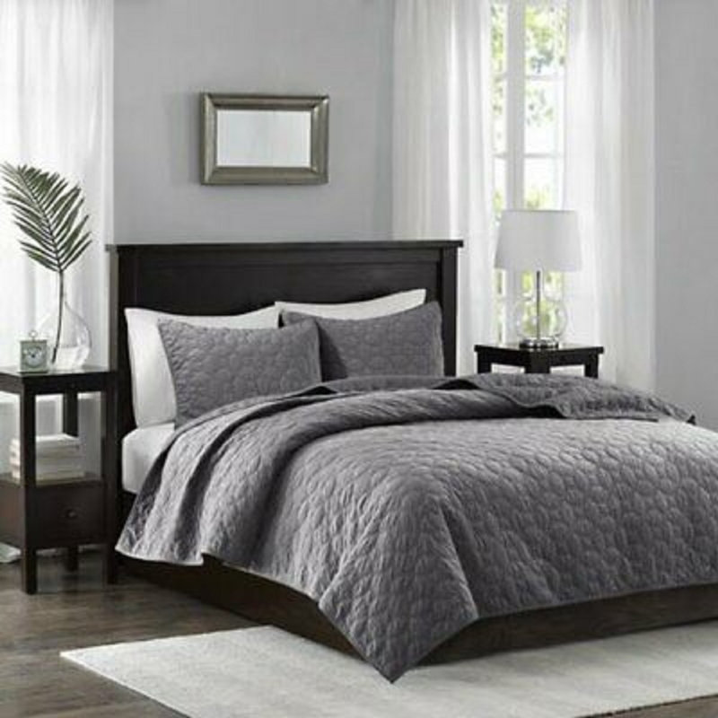  Ensemble de couvre-lit réversible en faux velours 3 pièces, Gris