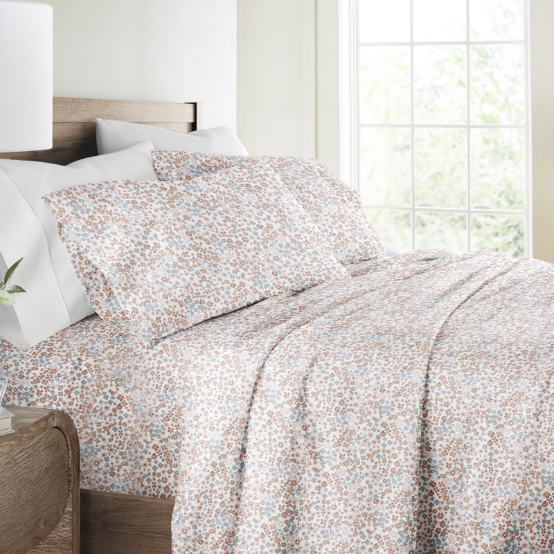 California King Garden Bloom Floral Cotton Microfiber Sheet Set
