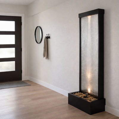 Fontaine cascade avec lumière DEL - Plancher en aluminium texturé à cascade debout de 72 pouces de hauteur et plancher en aluminium - Intérieur d'eau, noir