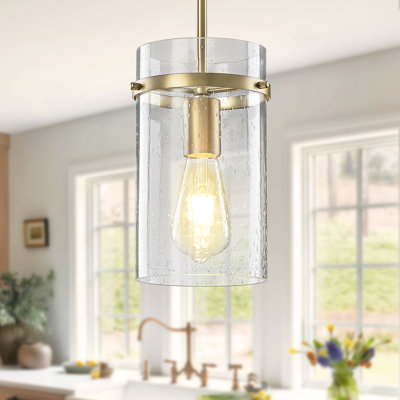 Cylon 1 - Light 5.5'' Seeded Glass Cylinder Pendant For Kitchen Island