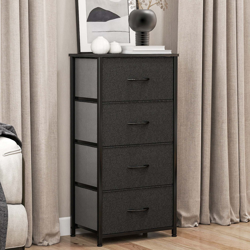  Ensemble 2 pièces commode à 4 tiroirs l 17,7 po avec tiroirs de rangement pliables, Gris / Noir