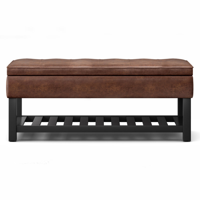 Banc repose-pieds avec rangement relevable en cuir Vegan de 44 po Cosmopolitan, Brun selle vieilli
