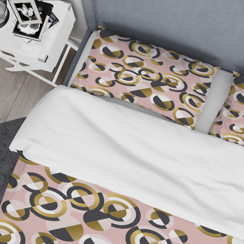 Twin Pink and Gold Geometric Microfiber Duvet Cover Set
