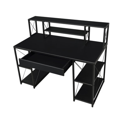 Élégant bureau de travail noir avec amplement d'espace de rangement pour un espace de travail polyvalent