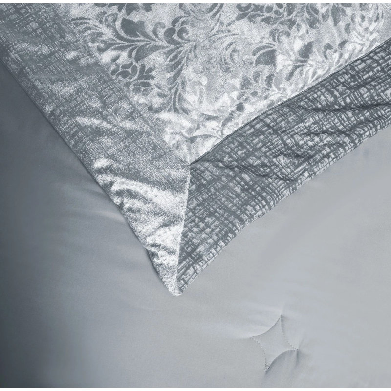 Emilia Bedspread Set with Pillow Shams – Luxury Jacquard Damask Coverlet Bedding for Double, King & Super King Sizes, Silver
