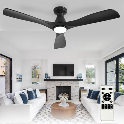 52 Inch Low Profile Flush Mount Ceiling Fan with Dimmable LED Light Reversible DC Motor