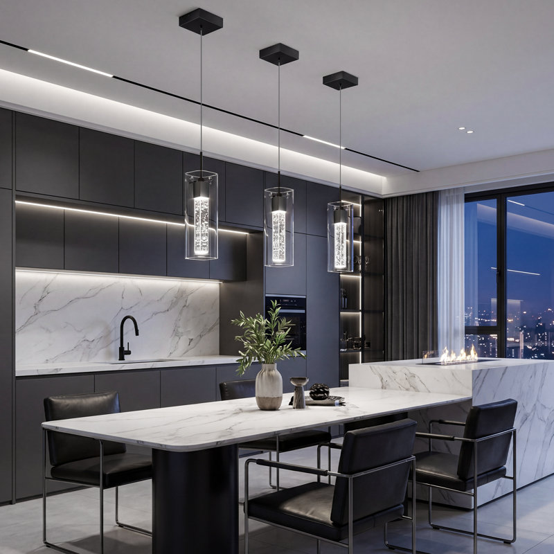 Lustre carré en cristal, 1 Light, Matte Black