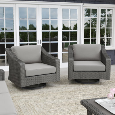 Martha Stewart Bedford Outdoor Rattan Wicker Swivel Chairs With All-weather Cushions In Gray,gray