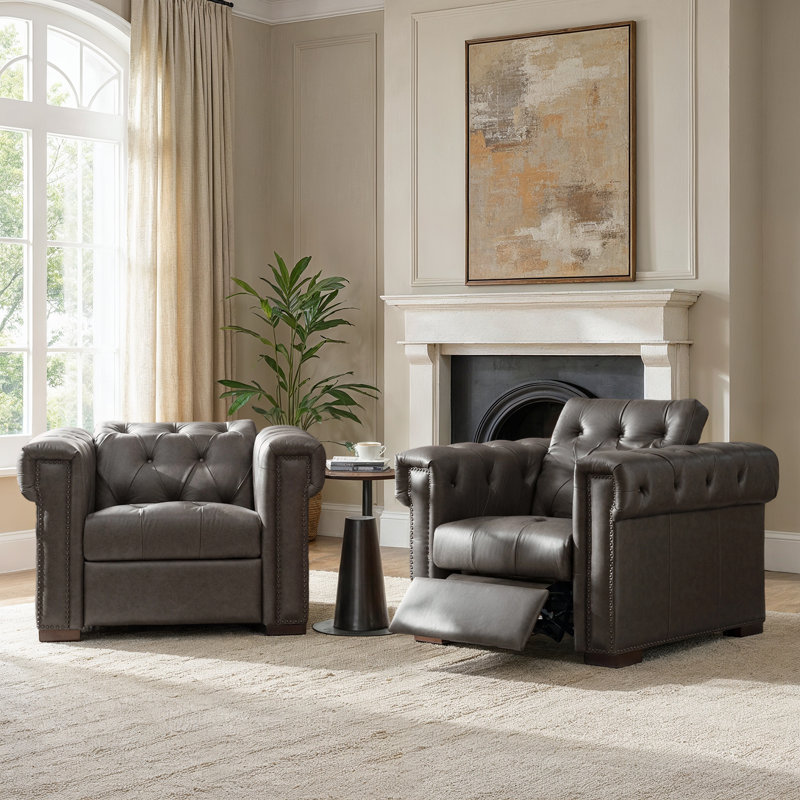 Fauteuil inclinable électrique en cuir véritable Salomon, Cacao