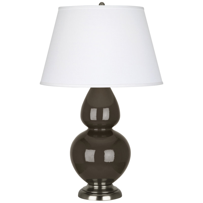 Double Gourd Table Lamp, White , Matte Steel Blue/Antique Brass