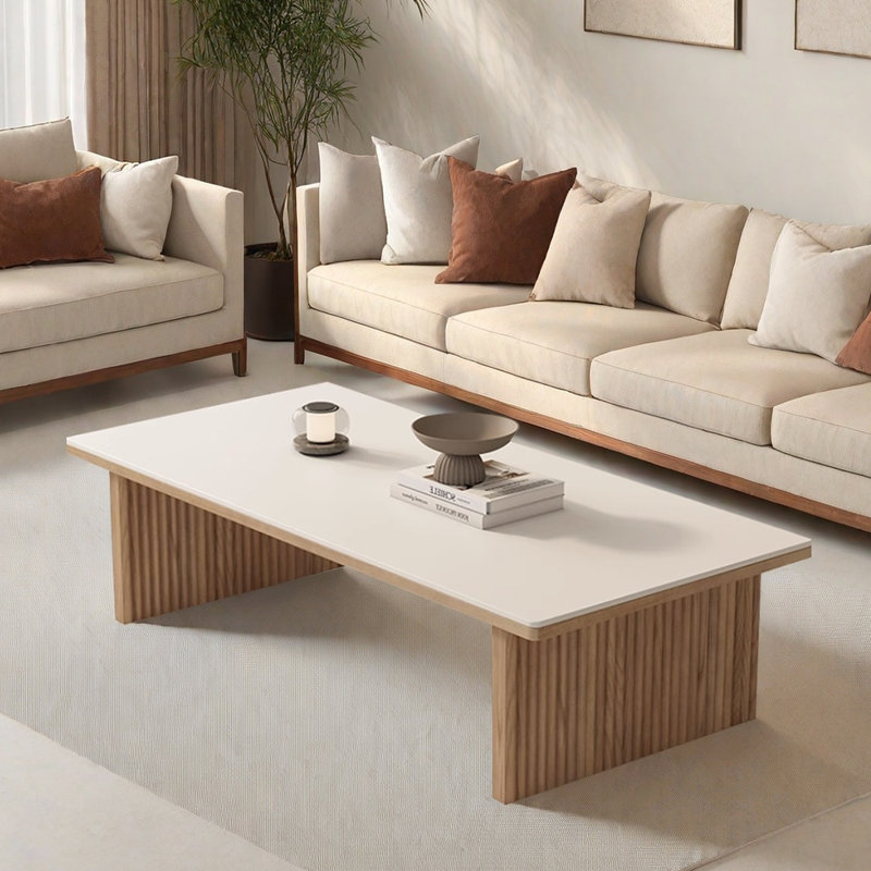 Table basse en bois massif au design minimaliste, H 15,74 po x L 55,11 po x l 27,55 po, Blanc, Bois original