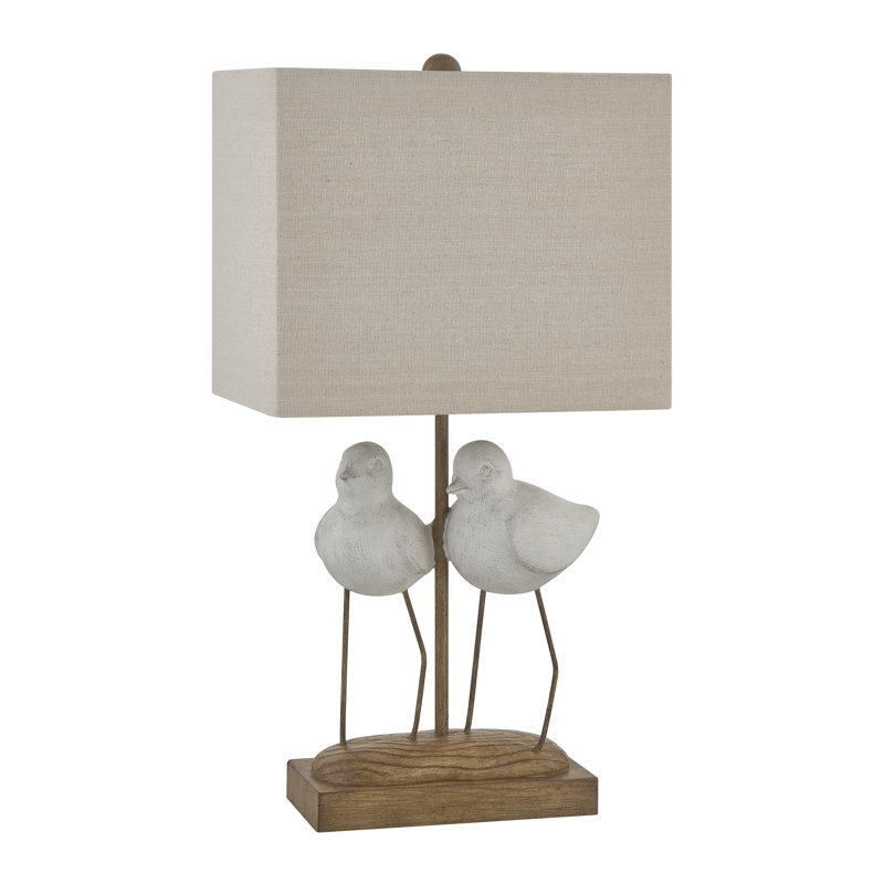 20" White Resin Birds Table Lamp With Shade, Brown