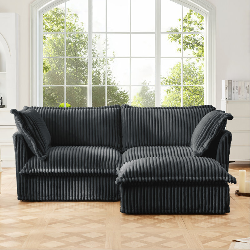 Canapé modulaire convertible 2 places avec housse, velours côtelé gris, housses de coussin amovibles, coussins moelleux, sièges confortables, design naturel, combinaisons, housse amovible de haute qualité, profond
