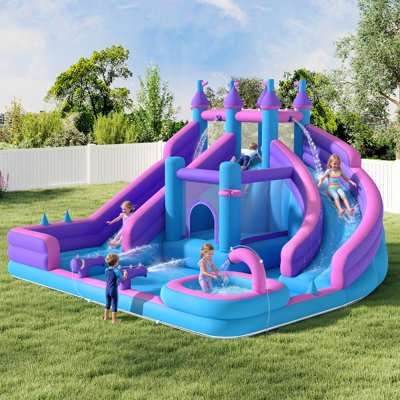 Jeu gonflable avec gonfleur de 550 W, château gonflable avec glissade, château gonflable intérieur et extérieur avec tissu Oxford pour enfants de 3 à 12 ans (179,1 x 169,3 x 108,3 po)