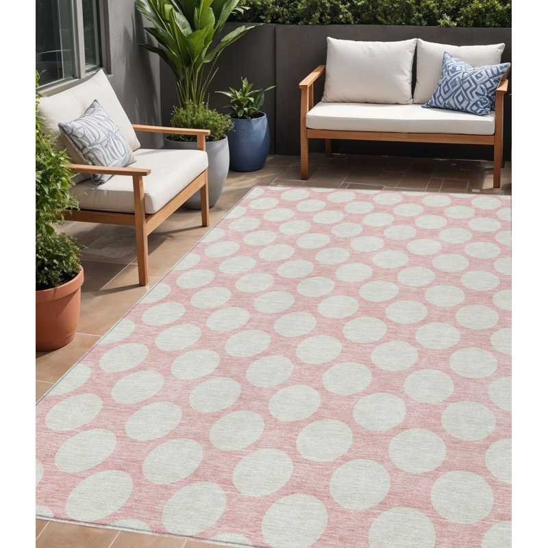 Tapis intérieur lavable à pois rose et gris 5 pi x 8 pi