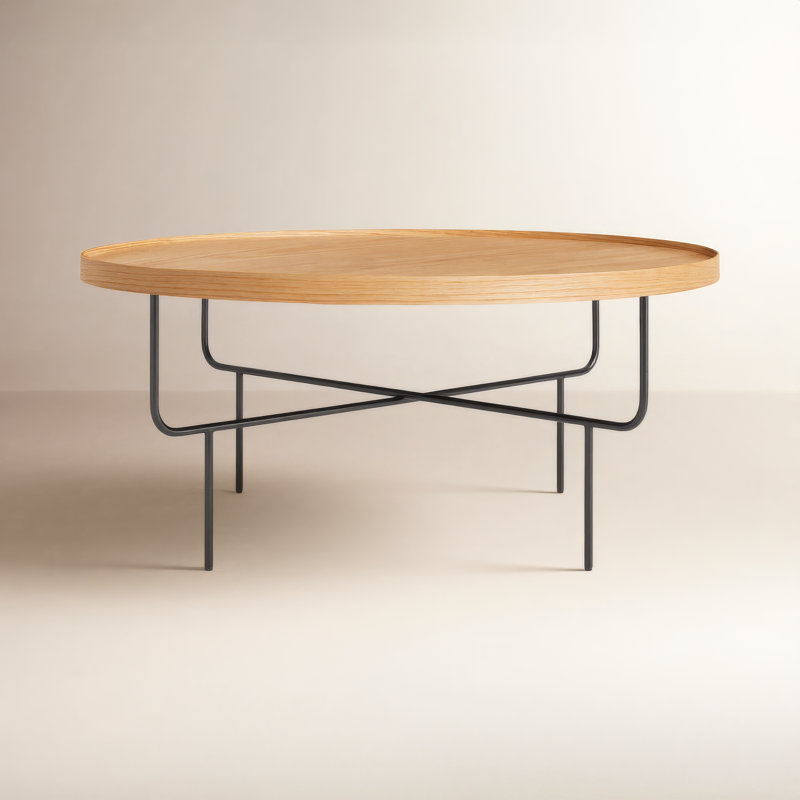 Roundhouse Solid Wood Coffee Table, White Oak, Black